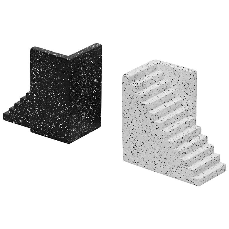 Image 2 Gabby Black and White Speckled Stairway Bookends Set of 2 more views