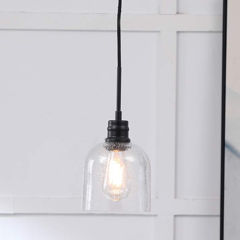 Image 1 Gabe 6" Wide Black Mini Pendant wide Clear Bubble Glass