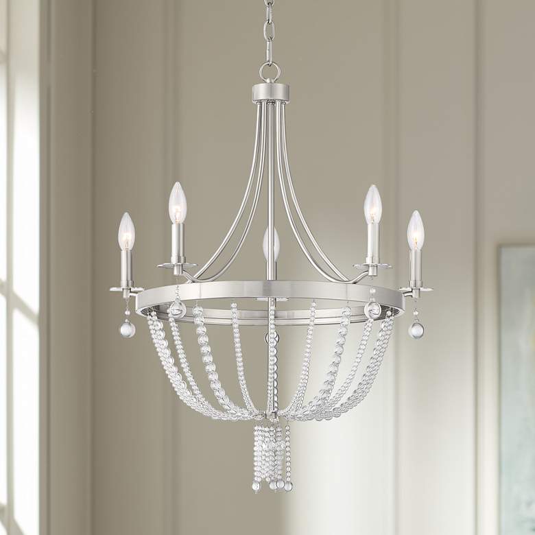 Image 1 Gabi 25 inch Wide Brushed Nickel and Glass 5-Light Traditional Chandelier