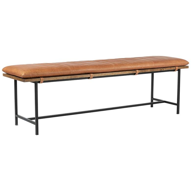 Image 1 Gabine 72" Wide Brandy Leather and Nettlewood Dining Bench