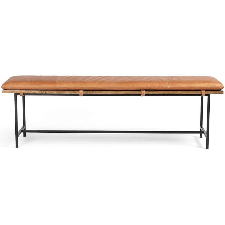 Image 6 Gabine 72" Wide Brandy Leather and Nettlewood Dining Bench more views