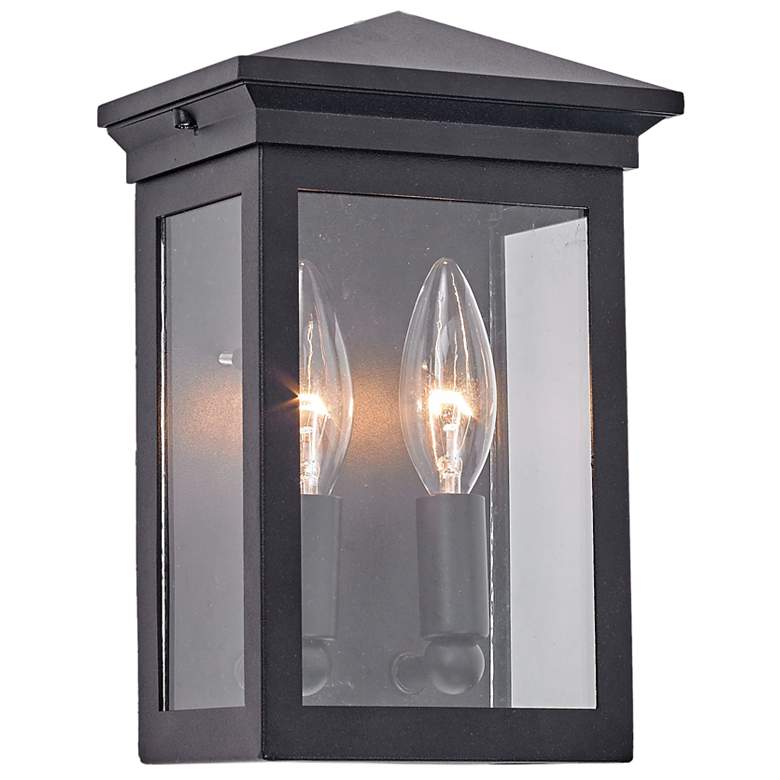 Image 1 Gable 2-Light Black Metal and Clear Glass Outdoor Wall Light