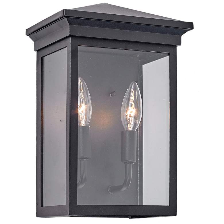 Image 1 Gable 2-Light Black Metal and Clear Glass Outdoor Wall Light