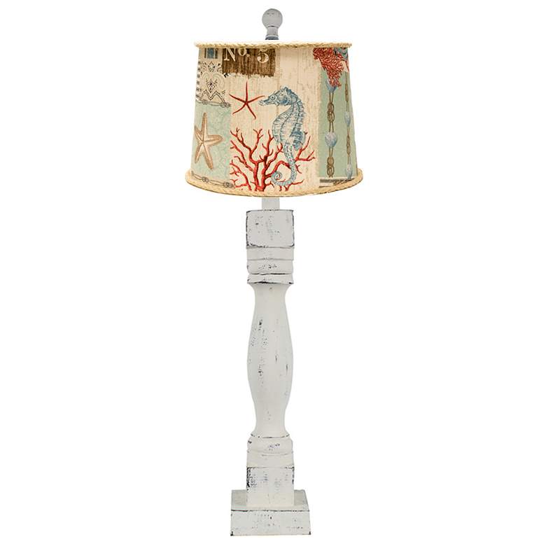 Image 1 Gables Distressed White Table Lamp Nautical Patchwork Shade 29.5 inchH.