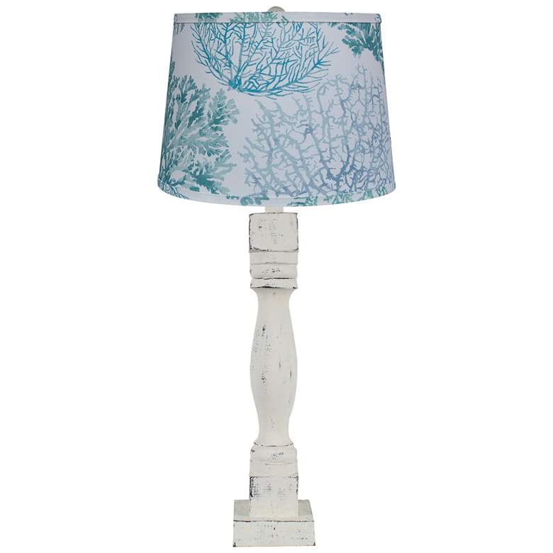 Image 1 Gables Distressed White Table Lamp with Aqua Coral Shade 29.5 inchH.