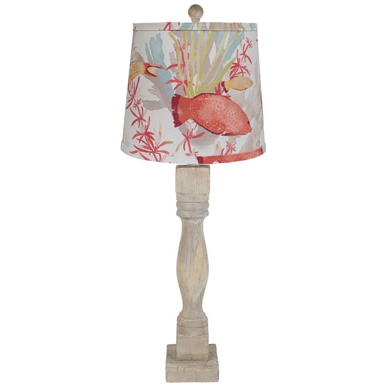 Image 1 Gables Distressed White Table Lamp with Sea Life Coastal Shade 29.5 inchH.