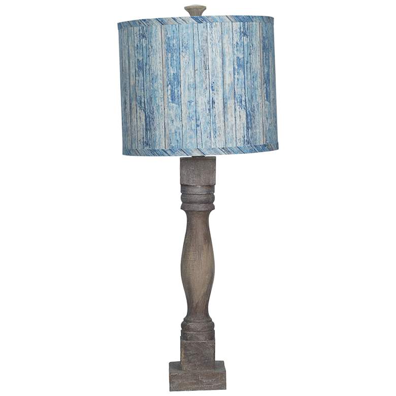 Image 1 Gables Washed Wood Finish Country Planks Blue Shade Table Lamp