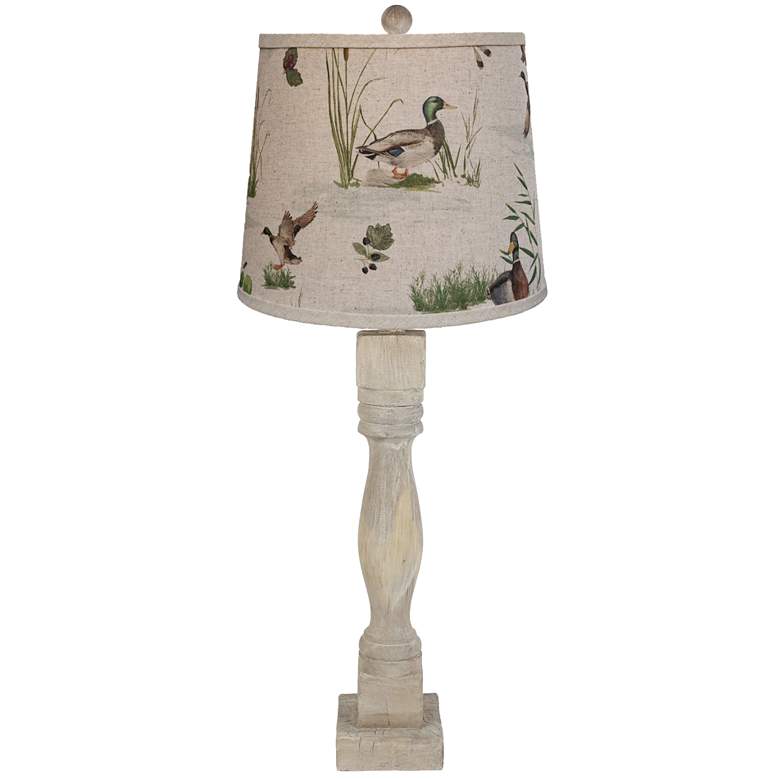 Image 1 Gables Washed Wood Finish Table Lamp with Ducks Shade 29.5 inchH.