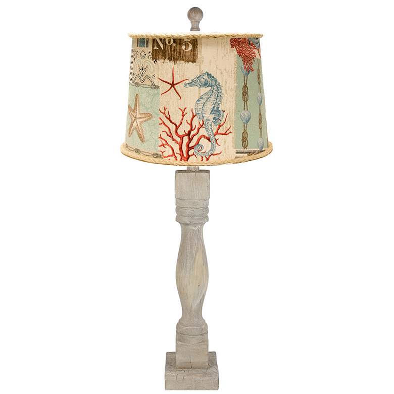 Image 1 Gables Washed Wood Finish Table Lamp with Nautical Patchwork Shade 29.5&amp