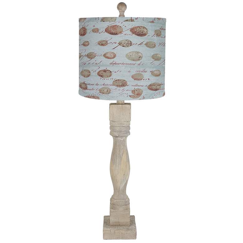 Image 1 Gables Washed Wood Finish Table Lamp with Specked Eggs Shade 29.5 inchH.