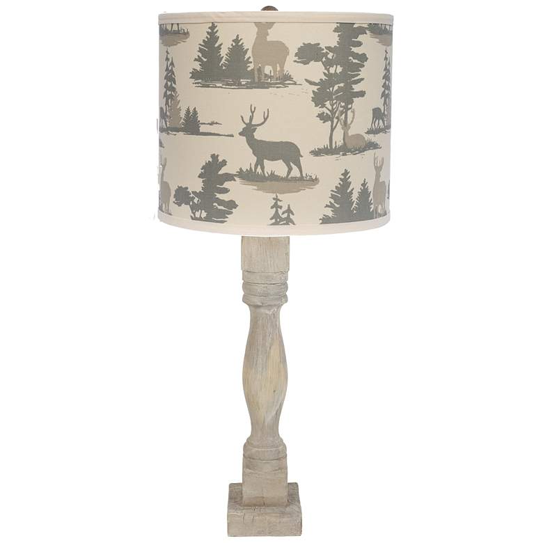 Image 1 Gables Washed Wood Finished Table Lamp with the Deer in Pines Shade 29.5&am