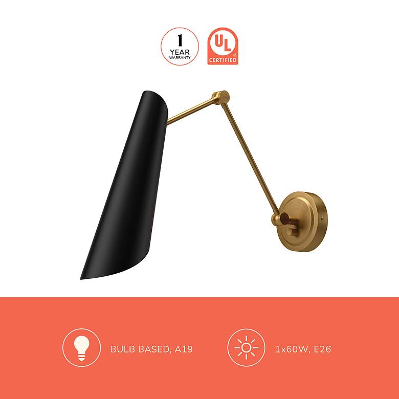 Image 3 Gabriel 15 1/2" High Aged Gold with Matte Black Wall Sconce more views