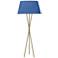 Gabriela Aged Brass Modern Tripod Floor Lamp with Blue Fabric Shade