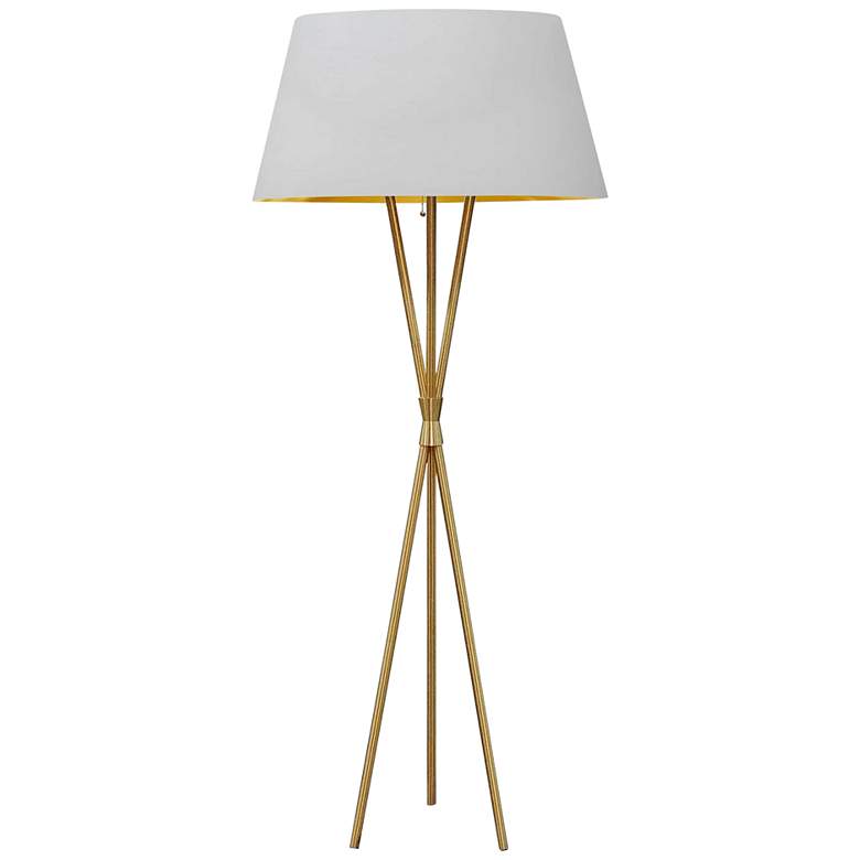 Image 1 Gabriela Aged Brass Tripod Floor Lamp with White Shade