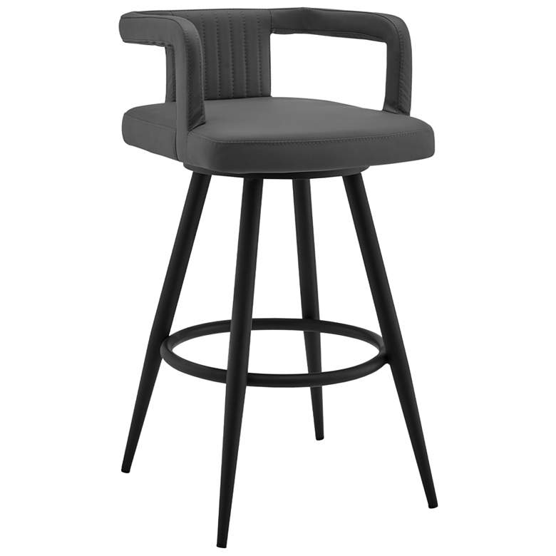 Image 1 Gabriele 26 in. Swivel Barstool in Black Powder Coated, Gray Faux Leather