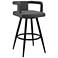 Gabriele 30 in. Swivel Barstool in Black Powder Coated, Gray Faux Leather