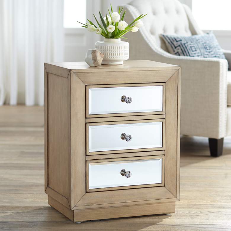 Image 1 Gabriella 20" Wide Mirrored and Oak Wood Accent Chest