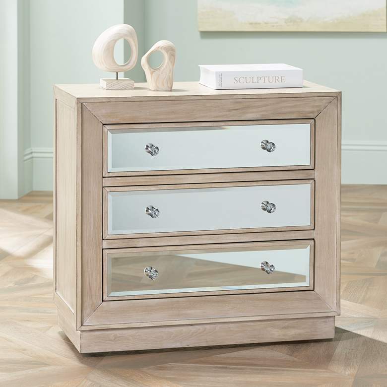 Image 1 Gabriella 32 inch Wide Mirrored and Oak Wood Drawer Accent Chest