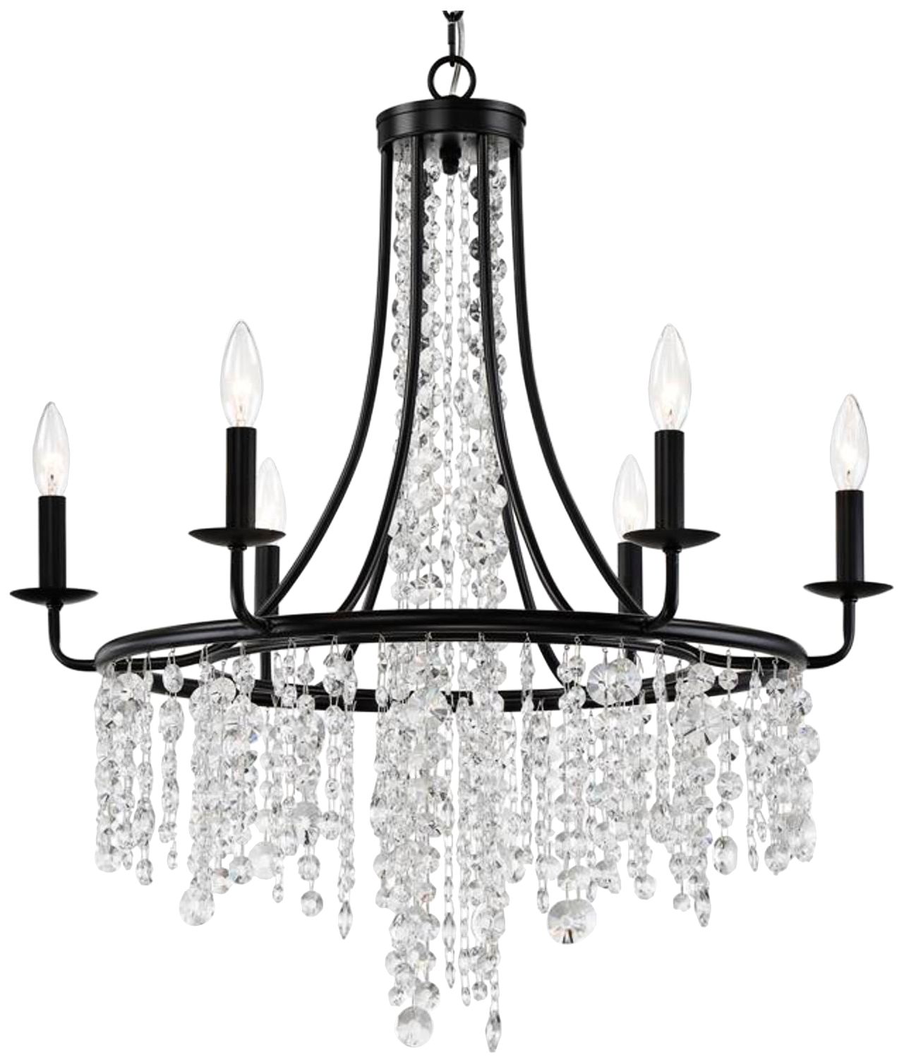 Gabrielle 28" Wide Matte Black Crystal 6-Light Chandelier