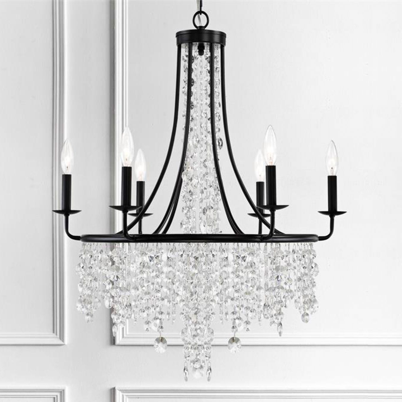 Image Gabrielle 28" Wide Matte Black Crystal 6-Light Chandelier