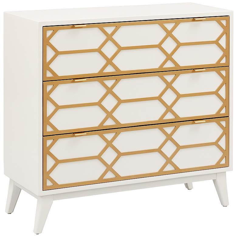 Gabrielle 36 inch Wide White Gold Wood 3-Drawer Accent Chest