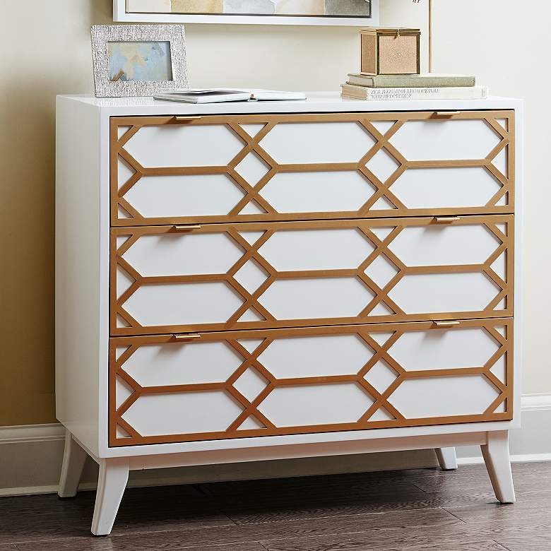 Gabrielle 36 inch Wide White Gold Wood 3-Drawer Accent Chest