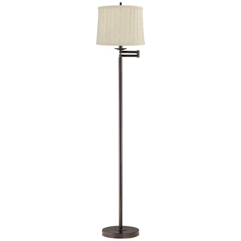 Image 1 Gabrielle 60 1/2"H Bronze Swing Arm Floor Lamp w/ Clermont Beige Shade