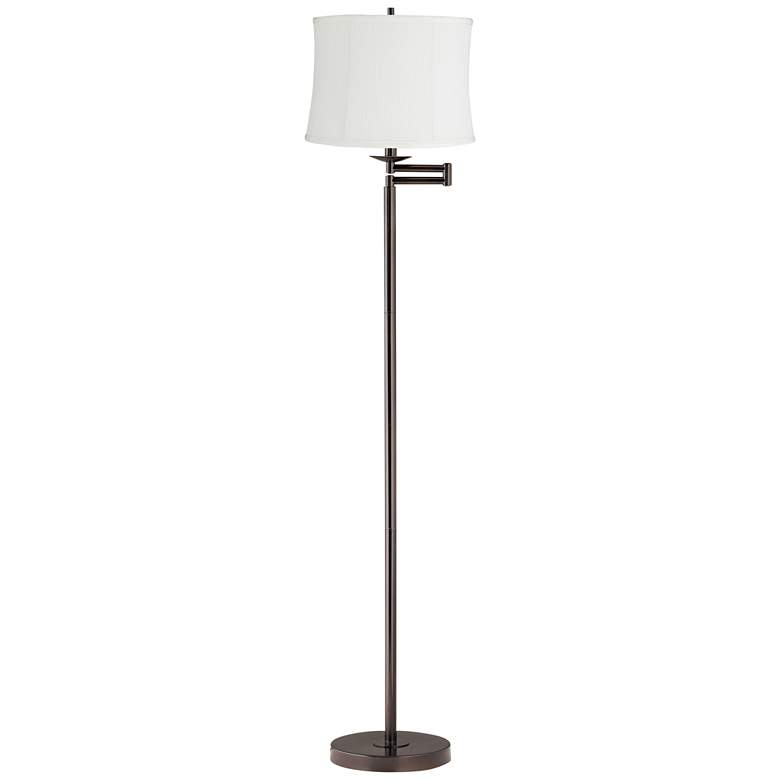 Image 1 Gabrielle 60 1/2"H Bronze Swing Arm Floor Lamp with Barr White Shade