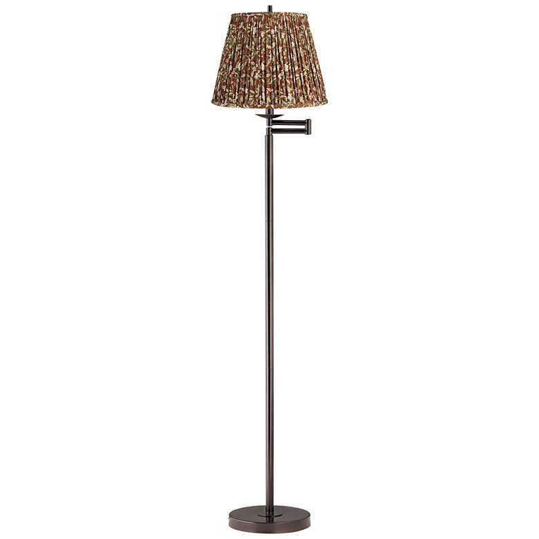 Image 1 Gabrielle 60 1/2"H Bronze Swing Arm Floor Lamp with Brown Floral Shade