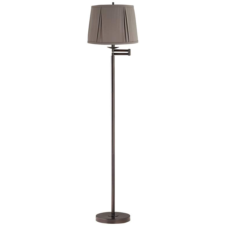Image 1 Gabrielle 60 1/2"H Bronze Swing Arm Floor Lamp with Khaki Gray Shade