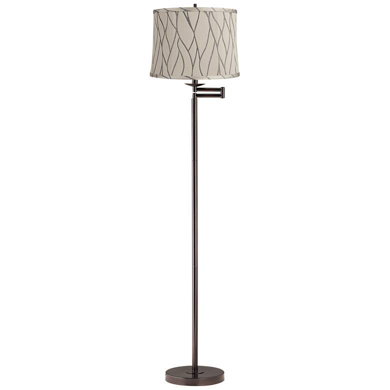 Image 1 Gabrielle 60 1/2"H Bronze Swing Arm Floor Lamp with Kinmen Gray Shade