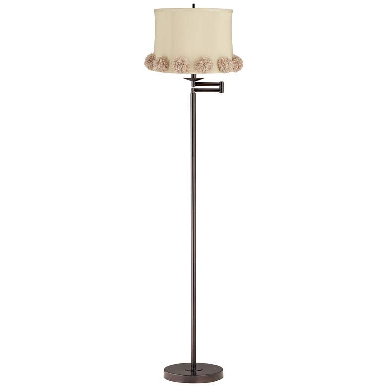 Image 1 Gabrielle 60 1/2"H Bronze Swing Arm Floor Lamp with La Taupe Shade
