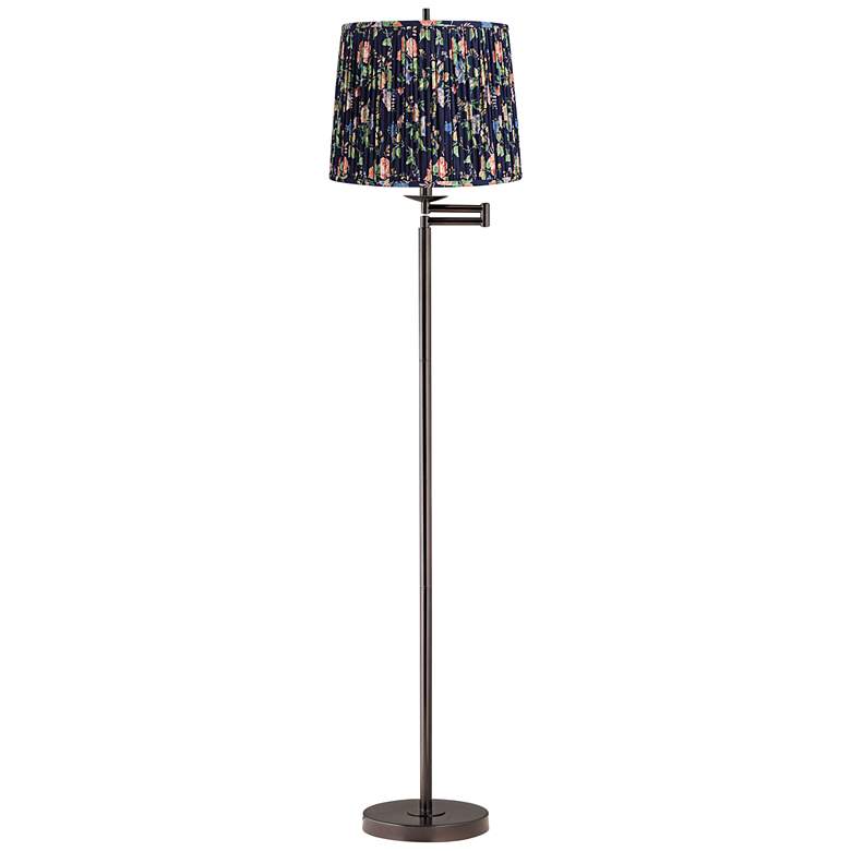 Image 1 Gabrielle 60 1/2"H Bronze Swing Arm Floor Lamp with Navy Blue Shade