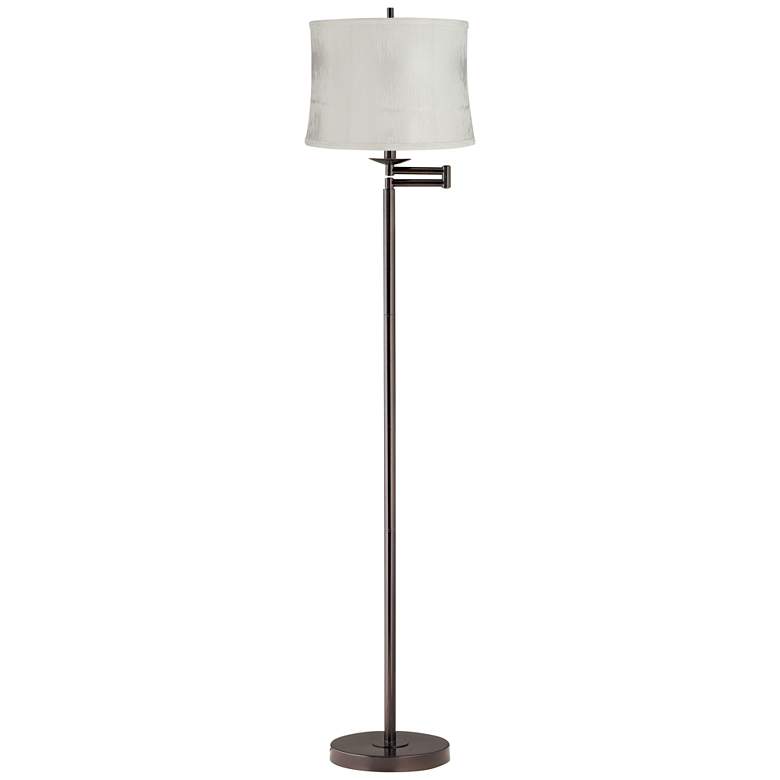 Image 1 Gabrielle 60 1/2"H Bronze Swing Arm Floor Lamp with Off-White Shade