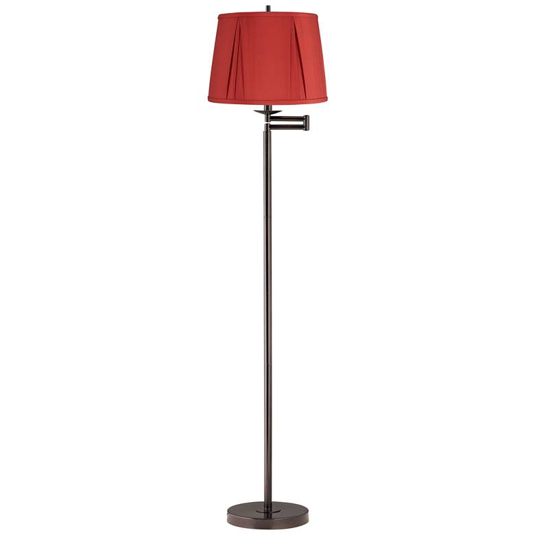 Image 1 Gabrielle 60 1/2"H Bronze Swing Arm Floor Lamp with Rusty Red Shade