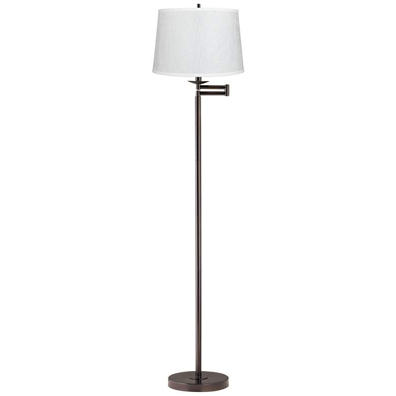 Image 1 Gabrielle 60 1/2"H Bronze Swing Arm Floor Lamp with White Fibril Shade