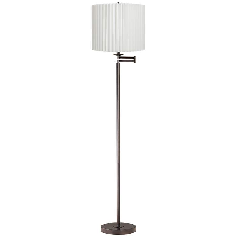 Image 1 Gabrielle 60 1/2"H Bronze Swing Arm Floor Lamp with White Linen Shade