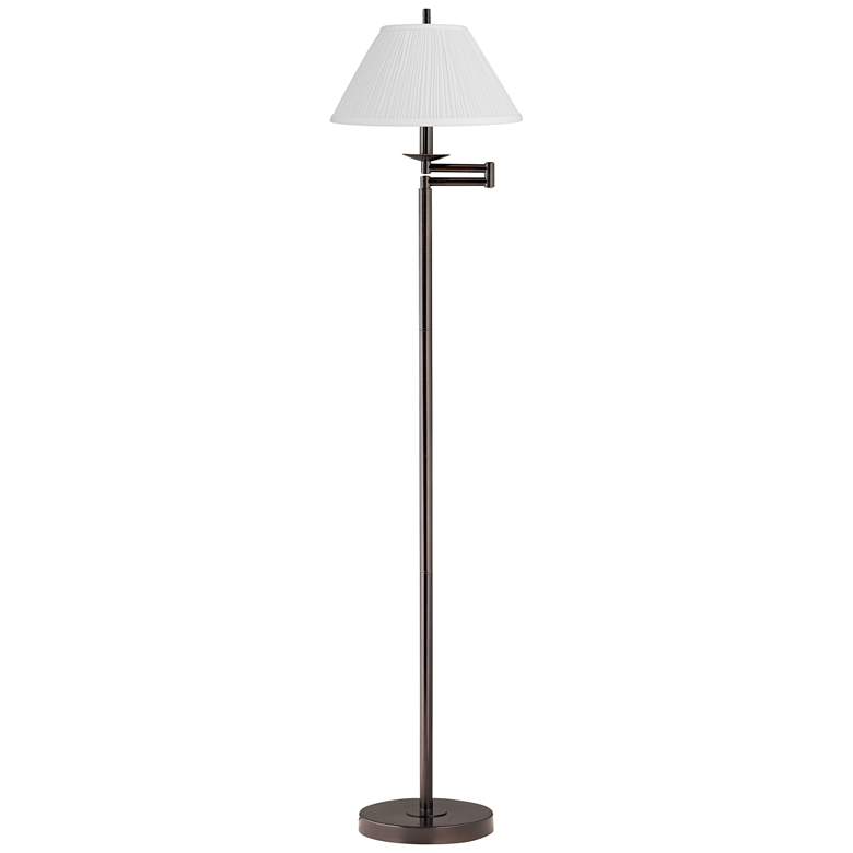 Image 1 Gabrielle 60 1/2"H Bronze Swing Arm Floor Lamp with White Pleated Shad
