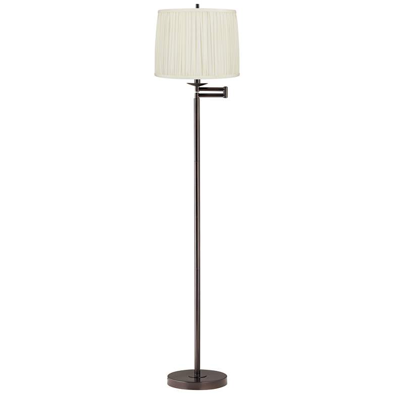 Image 1 Gabrielle 60 1/2"H Bronze Swing Arm Floor Lamp with White Silk Shade