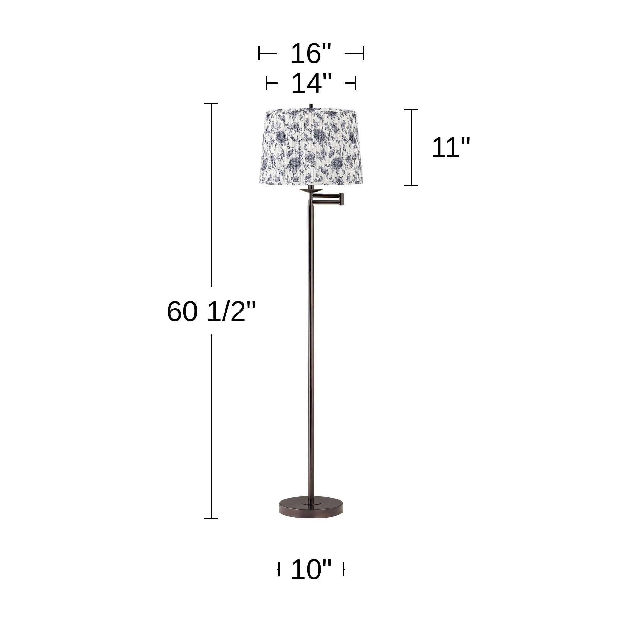 Image 6 Gabrielle Bronze Swing Arm Floor Lamp with Cobalt Blue and White Shade more views