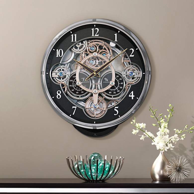 Image 1 Gadget 16 1/4 inch High Chiming Wall Clock with Thermometer