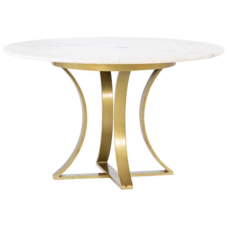 Image 1 Gage 48" Wide Polished White Marble and Brass Dining Table