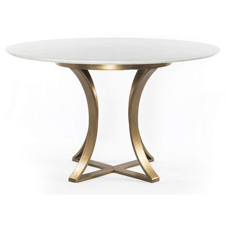 Gage 48 inch Wide Polished White Marble and Brass Dining Table more views