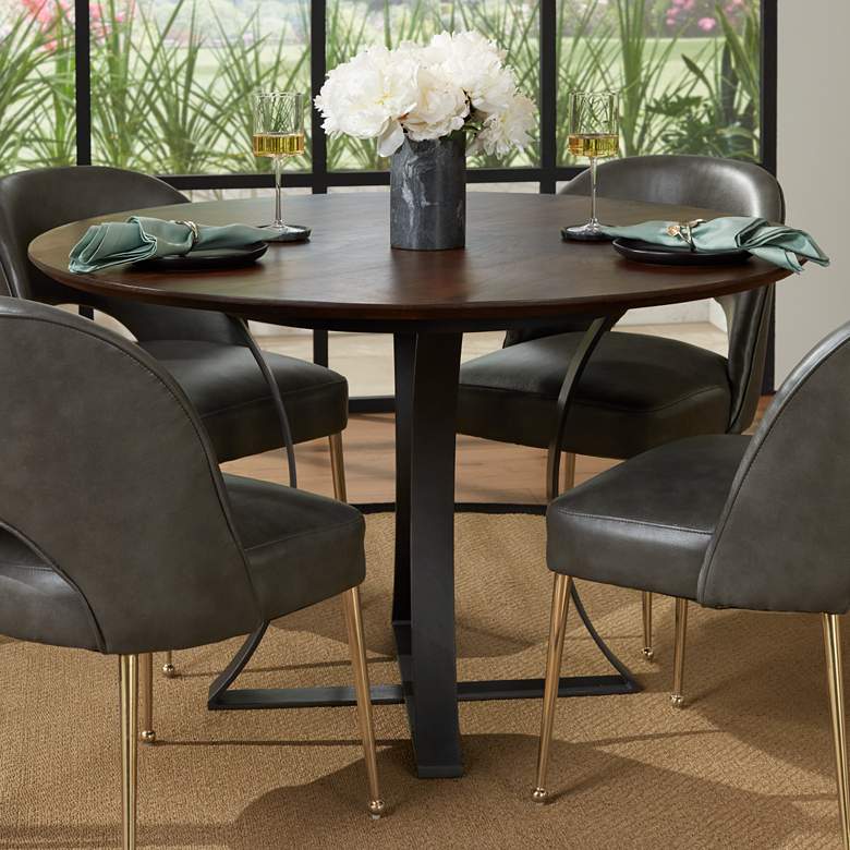 Image 1 Gage 48" Wide Tanner Brown Acacia and Gunmetal Dining Table