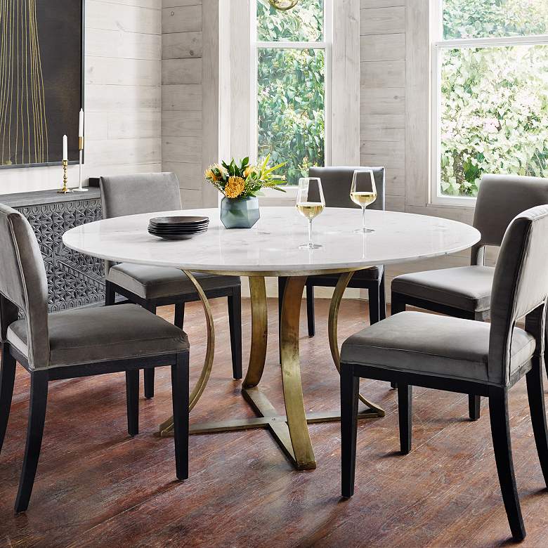 Image 1 Gage 60" Wide Polished White Marble and Brass Dining Table
