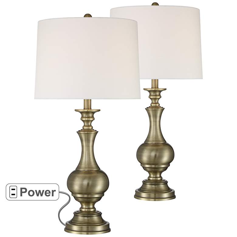 Image 1 Gail Brass Metal Table Lamps with Power Outlet Set of 2