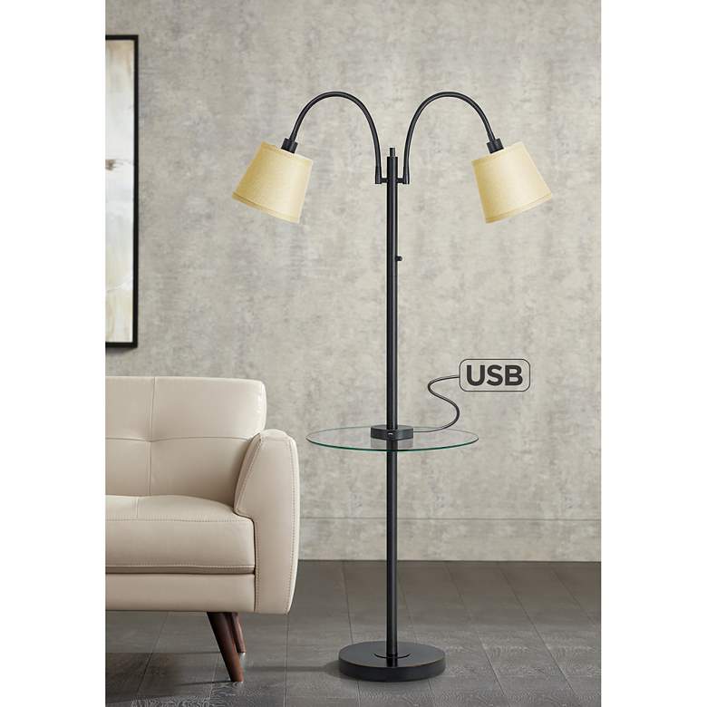 Image 1 Gail Dark Bronze Double Gooseneck Floor Lamp with Tray Table