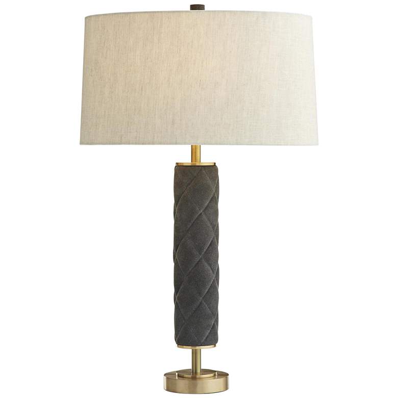 Image 1 Gail Moss Gray Suede and Brushed Brass Table Lamp