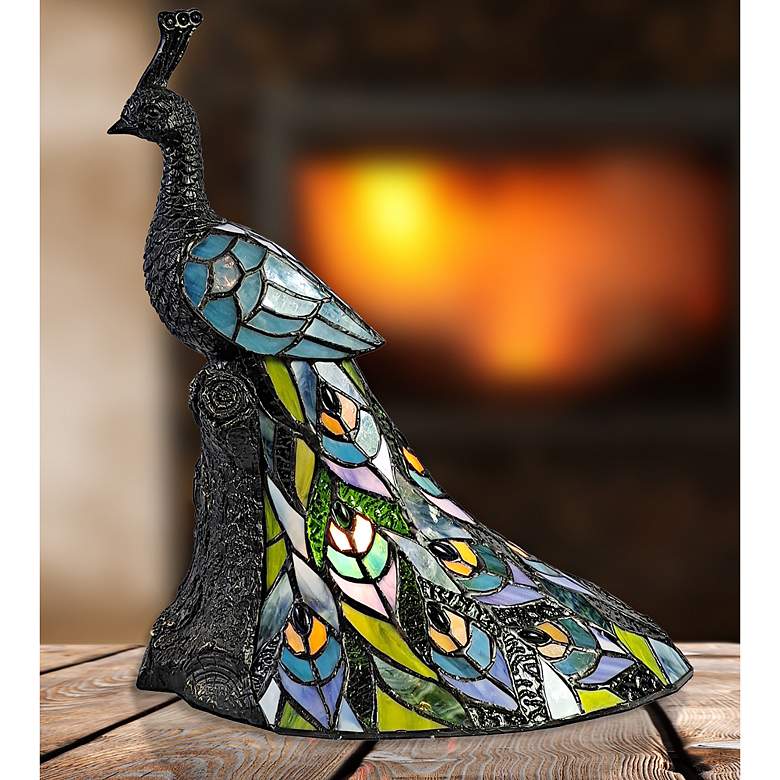 Image 1 Galana Turquoise Peacock 15 1/2"H Bronze Accent Table Lamp