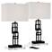 Gale Black Grid Open Base USB Lamps Set of 2 with Clear Acrylic Risers